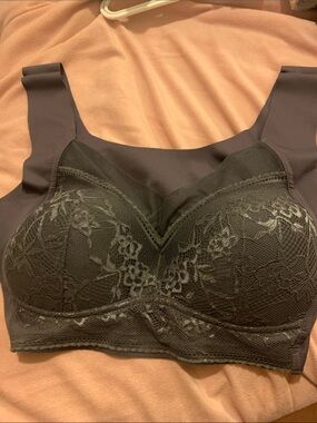 Lace-Front Comfort Bralette - Black